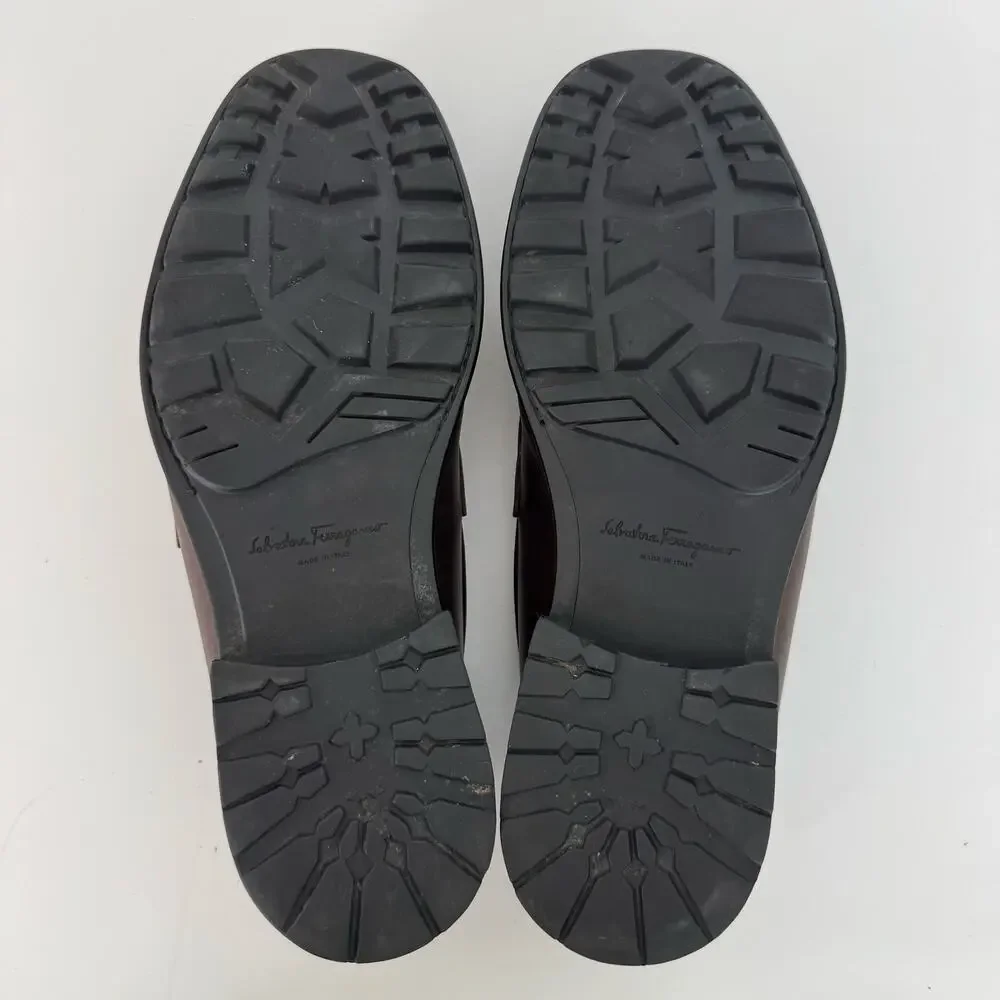 Ferragamo David Gancini Bit Leather Loafers Lug Sole Slip-On Shoes Mens 12D